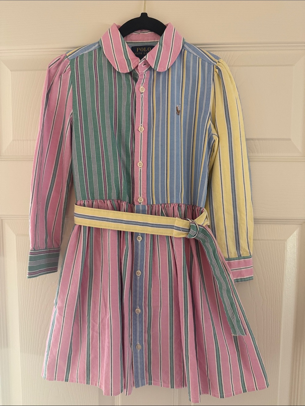 Polo by Ralph Lauren Girls' Multicolor Striped Belted Shirt Dress
